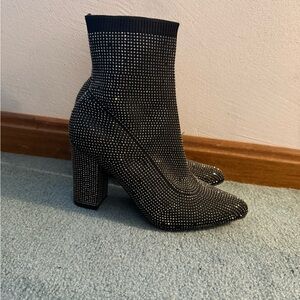 Studded Gemstone Black Heeled Ankle Boots - Women’s 7.  NWOT